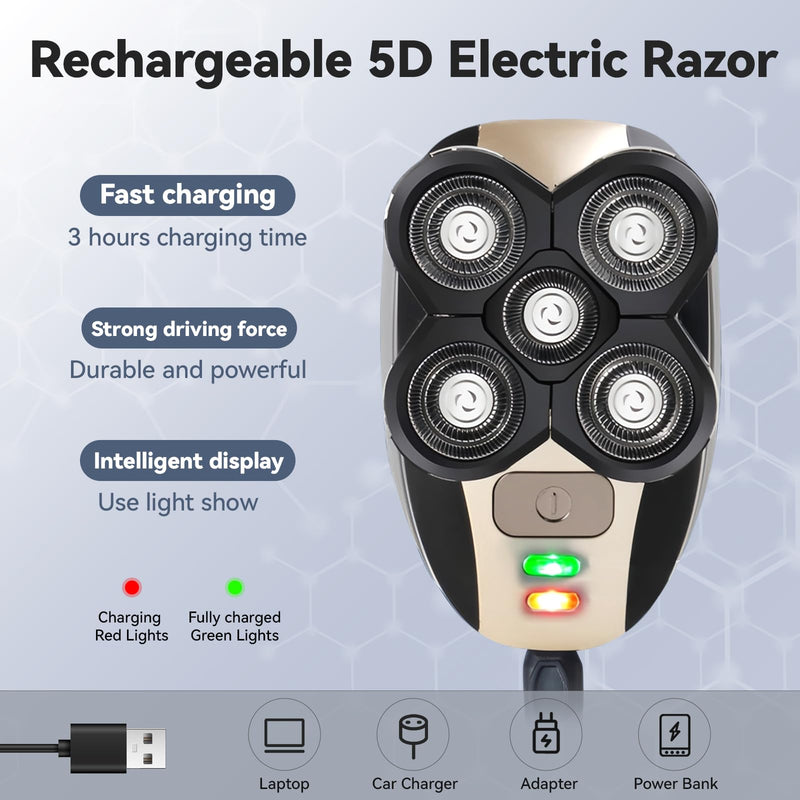 [Australia] - Head Shavers for Bald Men, Skull Shaver, 5 in 1 Electric Razor with Rechargeable Battery, Hair Clippers, Nose Hair Trimmer, Cleaning Brush, Hair Manager, Idea Gift for Men(Gold) Gold 