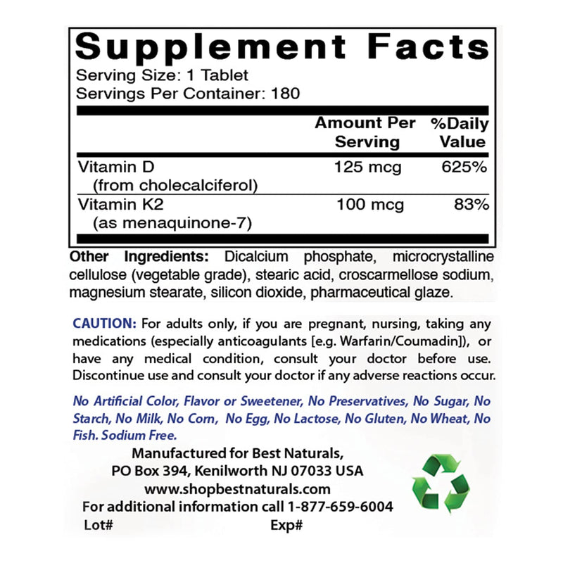 Best Naturals Vitamin K2 (MK7) with D3 & Vitamin D3 10000 I