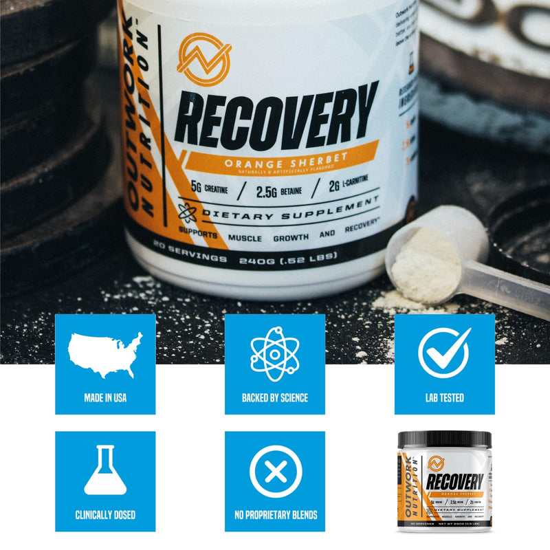 [Australia] - Outwork Nutrition Recovery Supplement, Post Workout Recovery Powder & Muscle Builder for Men and Women, Recharge Muscles After Gym, Backed by Science, Orange Sherbet, 230 Gr 