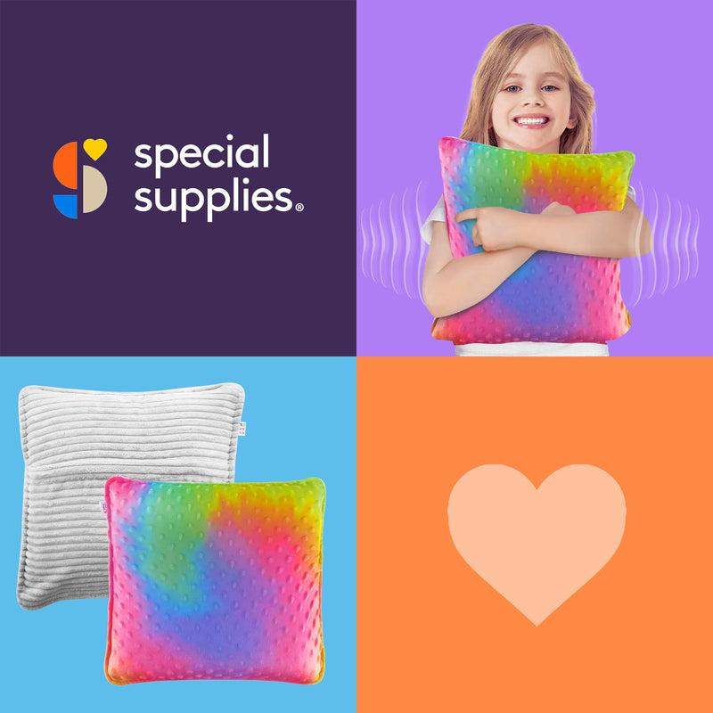 [Australia] - Special Supplies Vibrating Pillow Sensory Pressure Activated for Kids and Adults, 12” x 12” Plush Minky Soft Cover, Colorful 