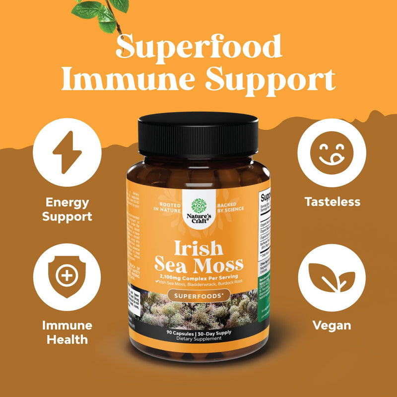 Bundle of Pure SAM-E Nootropic Brain Supplement and Organic Irish Sea Moss Capsules -Immune Support and Mood Support Supplement - Sea Moss and Bladderwrack Capsules with Burdock Root Superfood Blend