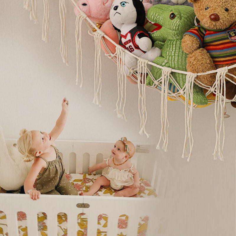 [Australia] - Boho Stuffed Animals Net or Hammock Large,55 inch Toy Hammock Macrame Stuff Animal Storage Corner Hanging Net Holder,Mesh Hammock Plush Toy Organizer with Hooks for Bedroom,Nursery (White) White 