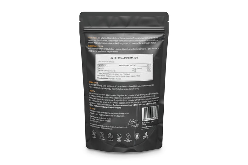 Vitamin D3 + K2 Capsules | 5000 IU Vitamin D3 & 100µg Vitamin K2 MK-7 | Supports Bones, Teeth, Muscles & Immune Function | 60 Vegetarian Capsules | Non-GMO | Gluten-Free Vitamin D Supplement 60 count (Pack of 1)