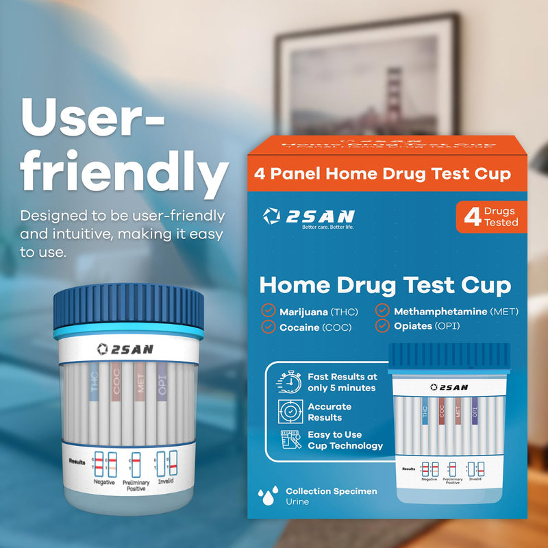 [Australia] - 2San 4-Panel Drug Test Cup – Fast 5-Min Results – Detects THC, Cocaine (COC), Methamphetamine (MET), Opiates (OPI) – Accurate Home & Workplace Urine Screening Kit – FSA/HSA Eligible 