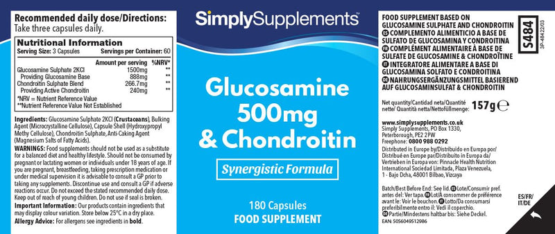 [Australia] - Glucosamine 500mg & Chondroitin 400mg - 360 Capsules - 4 Month Supply - SimplySupplements 