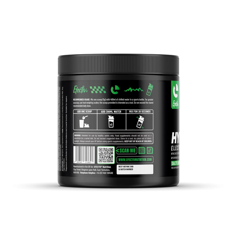 Efectiv Hydration Electrolytes Powder - 300g, 60 Servings - Vegan Electrolyte Powder with Key Minerals - Calcium, Magnesium, Potassium, Sodium - Zero Sugar Electrolytes (300g, Salty Lime)