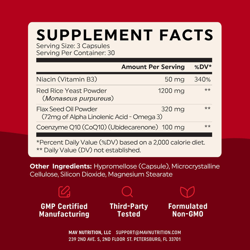 [Australia] - Red Yeast Rice with CoQ10 + Omega 3 for Healthy Cholesterol Support | 1200mg | Heart Health Support | Red Yeast Rice 1200 mg. Capsules | Non-GMO, Gluten-Free | Heart Health Supplements | 90 Ct 
