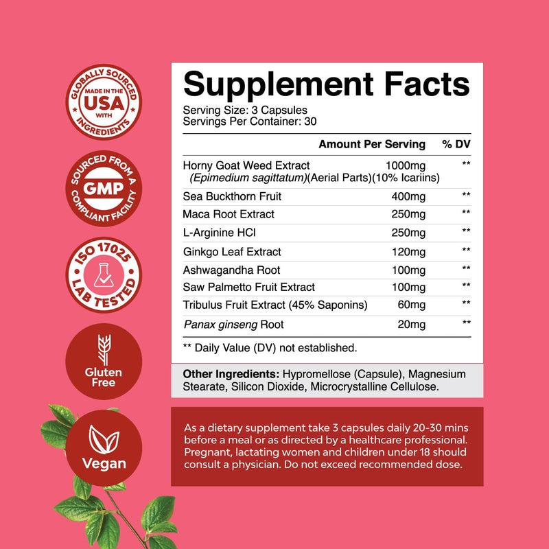 [Australia] - Horny Goat Weed for Women Complex - Invigorating Female Support Blend with Ashwagandha Panax Ginseng and Maca Root Capsules for Women for Helps Increase Drive Energy and Mood and Curb Dryness 