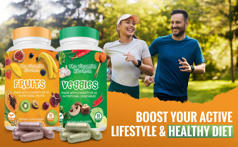 The Vitamin Kitchen Fruit and Veggie Supplements-90 Fruits, 90 Veggies Capsules to Boost Energy Level - Whole Food Fruits and Vegetable from Super Foods - Made in USA - Soy & Vegan Free (Pack of 2)… Pack of 2
