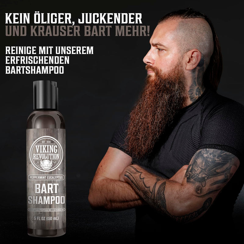 [Australia] - Viking Revolution - Beard Shampoo & Conditioner Set - Softens, Smooths & Strengthens Beard Growth - Beard Shampoo for Men - Peppermint & Eucalyptus Fragrance - Gifts for Men - 2 x 150 ml 150 ml (Pack of 2) 