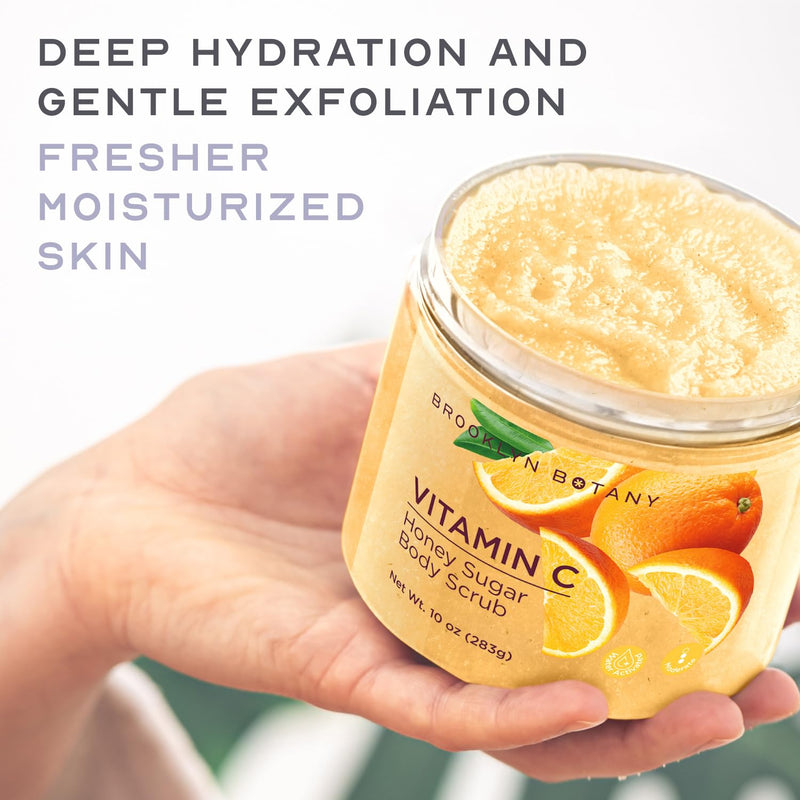 Brooklyn Botany Vitamin C Honey Sugar Scrub for Body 10 oz – Deeply Hydrating and Gently Exfoliating Body Scrub for Women and Men – Moisturizing and Nourishing the Skin Sugar Body Scrub Vitamin C 10 Oz (Pack of 1)