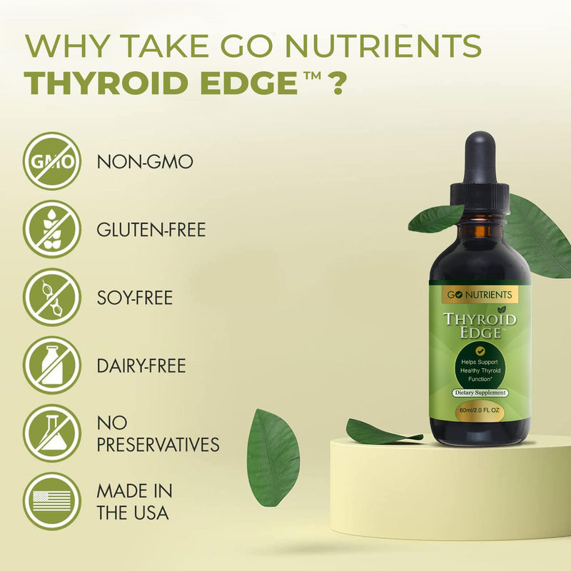 [Australia] - Go Nutrients Thyroid Edge Support for Women and Men Comprehensive Natural Thyroid Supplement Rich in Iodine Fast-Absorbing Liquid Drops for Improved Energy & Enhanced Wellness 2.0 oz. | 48 Servings 