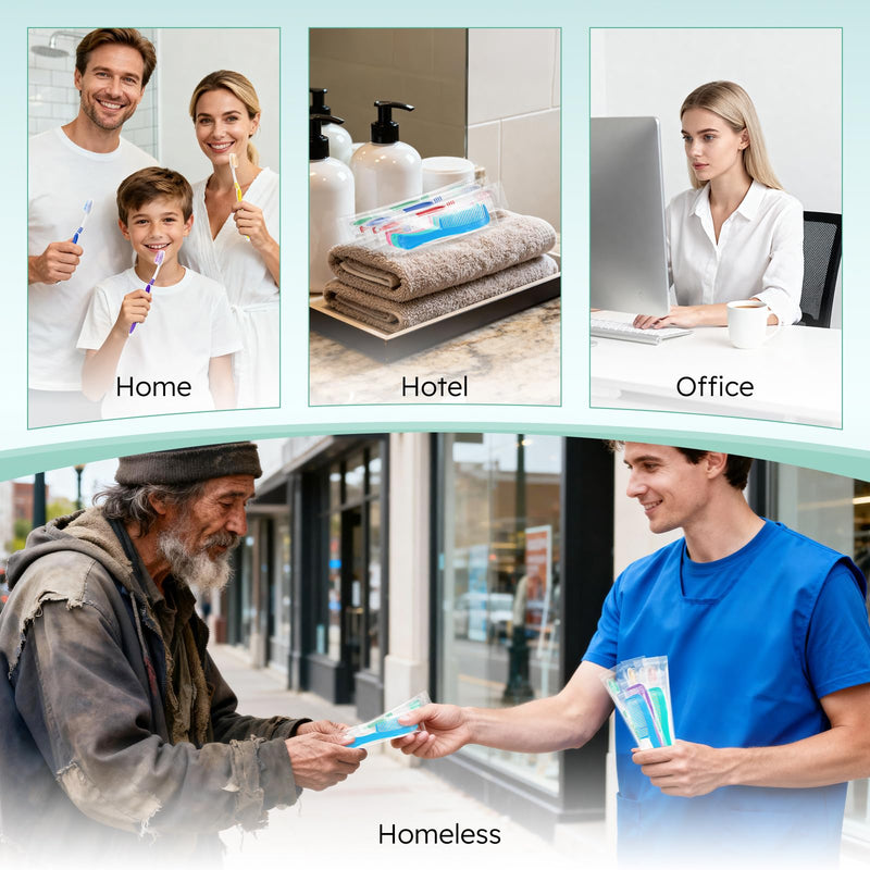 [Australia] - Disposable Toothbrushes with Toothpaste and Comb in Bulk, Individually Wrapped Soft Bristle Travel Size Basic Hygiene Kits, for Travel Hotel Camping Charity Homeless Shelter Donation in 5 colors (25) 25 