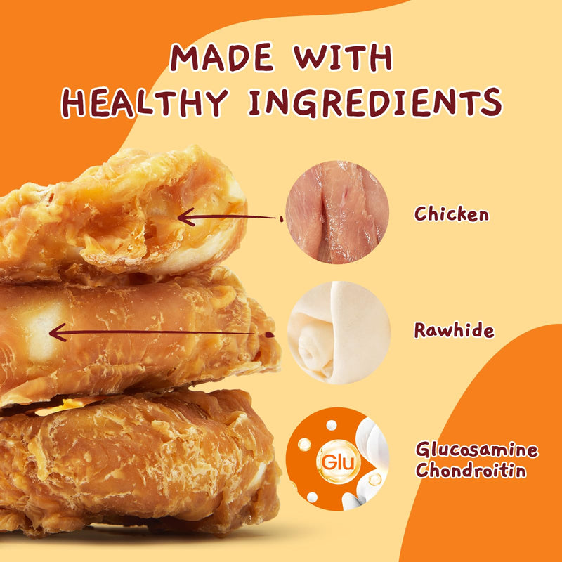 Jungle Calling Dog Treats Long Lasting, Rawhide Chews for Dogs, Chicken Wrapped Rawhide Donuts, Chewy Snacks for Medium Large Dogs Chicken Rawhide Donuts - PawsPlanet Australia
