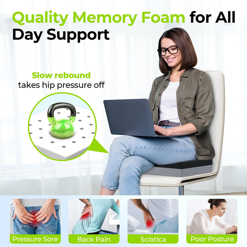 [Australia] - AUVON Ventilation Seat Cushion with Innovation Heat Dissipation Design, Anti-bedsore Wheelchair Cushion with Supportive Memory Foam, Waterproof & Anti-slip Cover, Improve Lower Back & Tailbone Comfort Black 