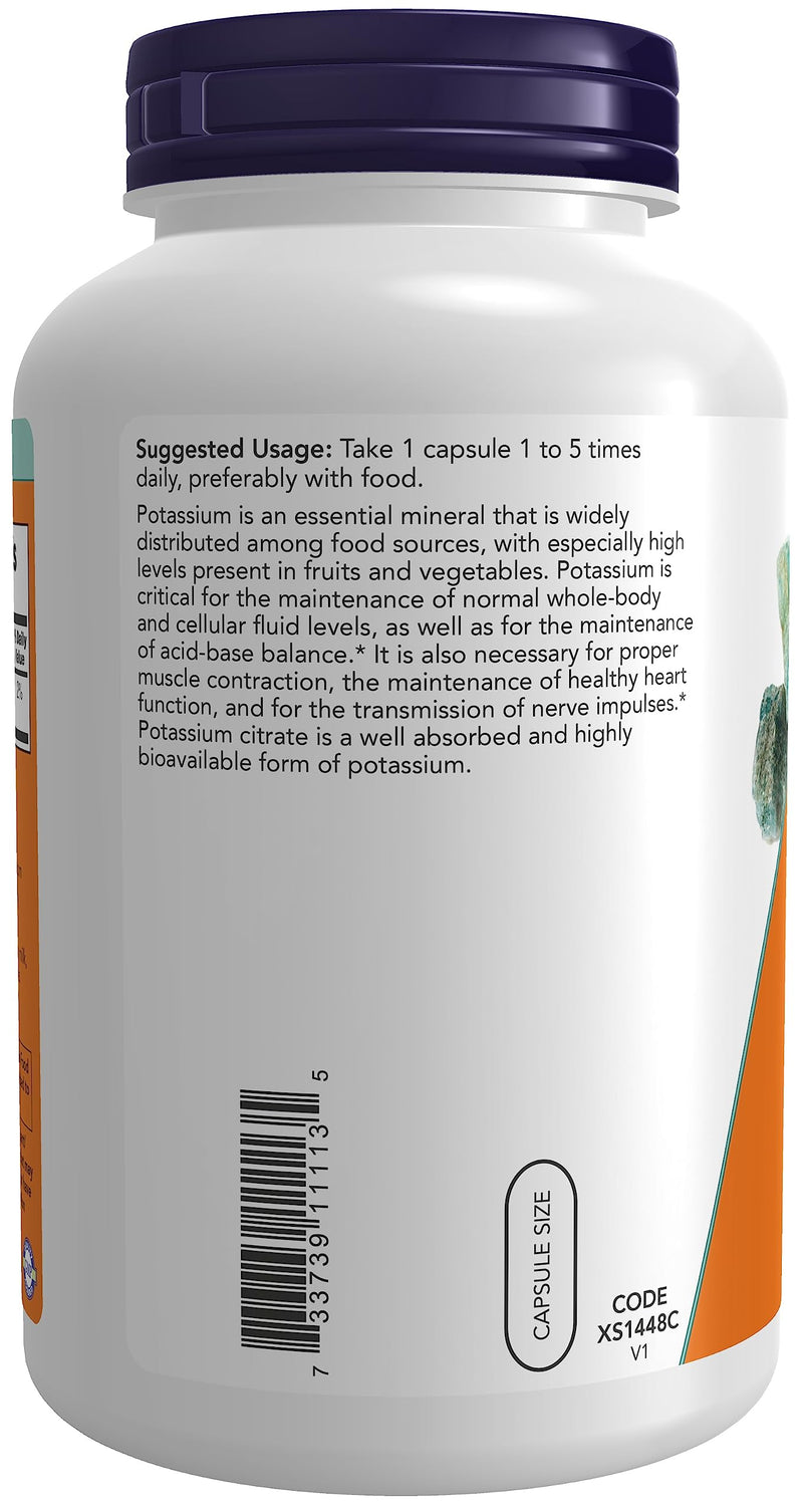 NOW Foods, Potassium Citrate 99 mg, Supports Electrolyte Balance and Normal pH*, Essential Mineral, 360 Veg Capsules Unflavored 360 Count (Pack of 1)