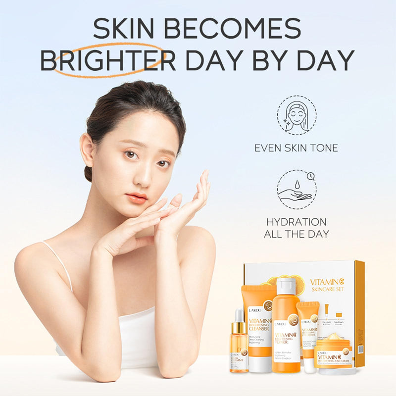 Skincare Gift Set for Teenage Girls, Vitamin C Skin Care Set - 5 Piece Daily Routine Beauty Skin Care Travel Kit, Gentle Skin Cleaning & Care With Cleanser, Toner, Face Serum, Eye Cream, Cream