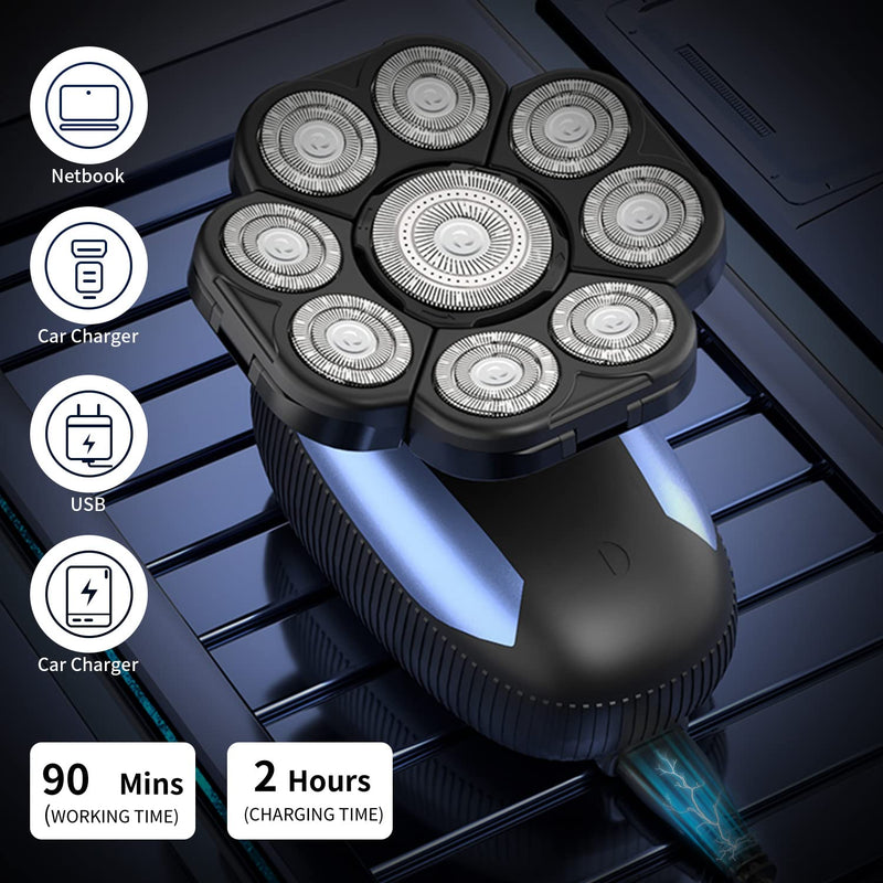 [Australia] - Head Shavers for Bald Men 9D Electric Rotary Shaver Multifunctional Mens Bald Head Shaver Cordless Electric Razor for Men Wet & Dry Beard Clippers Rechargeable Shavers for Balding Man 