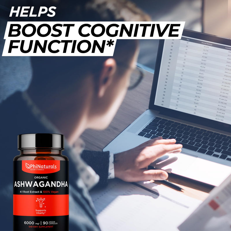 [Australia] - Ashwagandha Root Extract Capsules (Organic) Equivalent to 6000 mg Whole Root - Supplement with 1500 mg Per Serving - 500 mg Per Vegan Capsule - 90 Count 