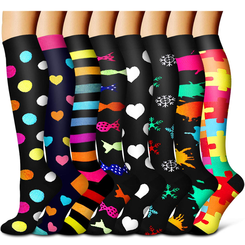 Compression Socks for Women and Men Circulation-Best Support for Running, Athletic, Nursing, Travel Large/X-Large (Pack of 7) 01 Black/Black/Rainbow/Navy/Black