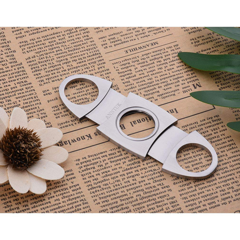 [Australia] - Cigar Cutter Stainless Steel Guillotine Double Cut Blade in Leather Pouch, Silver 