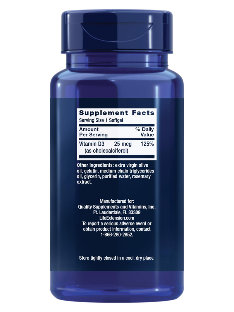 Life Extension Vitamin D3 25 mcg (1000 IU), Immune System Support, Bone Health, Whole-Body Health, Value Size, Gluten-Free, Non-GMO, 250 softgels | Bone Health, Cognitive Health & Immune System Support, Gluten-Free & Non-GMO, Once Daily for a Two-Month...