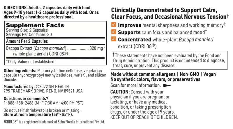 [Australia] - Klaire Labs Acumen - Cognitive Support Supplement with Bacopa Monnieri Extract - Memory Support - Gluten-Free & Hypoallergenic Bacopa Capsules for Adults & Kids 7+ (60 Capsules) 