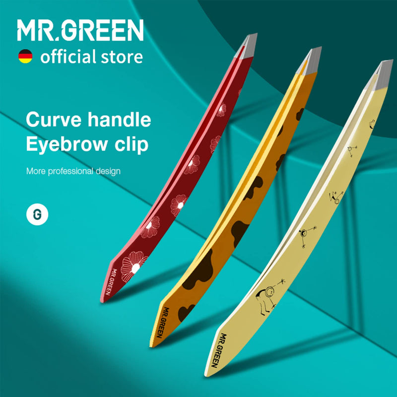 MR.GREEN Curve Handle Eyebrows Tweezers Professional Fine Hairs Removal Puller Makeup Tools Stainless Steel Beauty Clips Removal (Red) Red