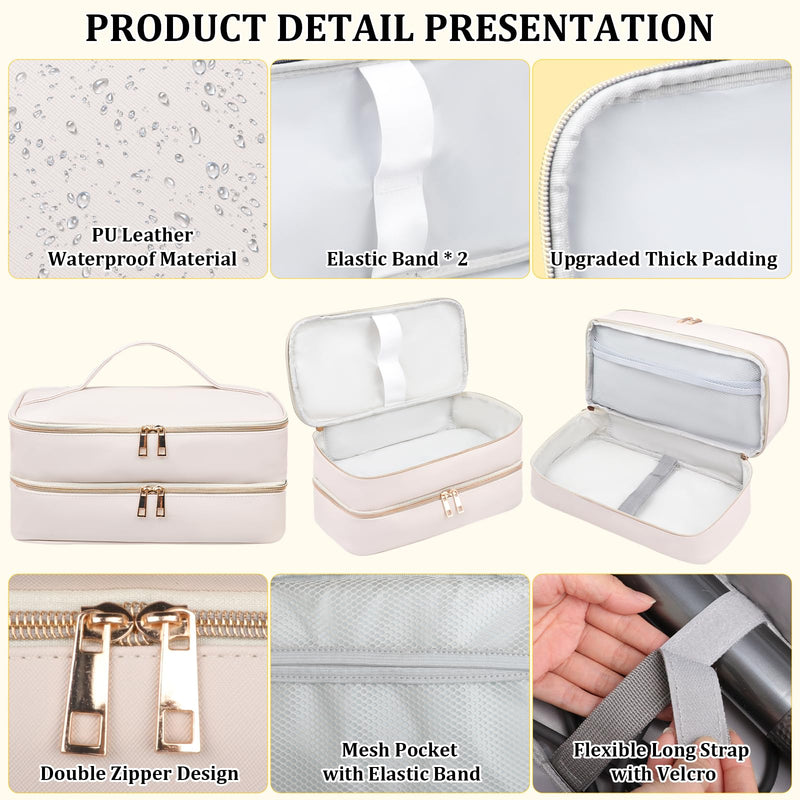 Travel Carrying Case for Shark Flex Style, Double Layer Storage Case for Shark SpeedStyle Hair Dryer Attachments, Waterproof PU Leather Organizer Bag (Black+Dianthus White)