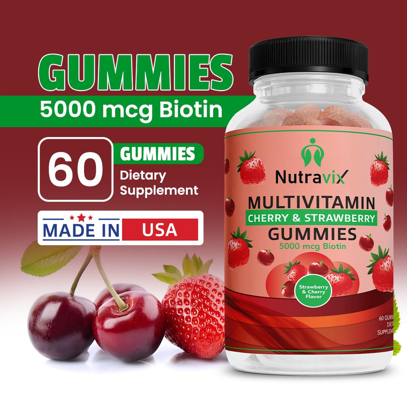 Multivitamin Gummies, Cherry & Strawberry Flavor, 60 Count Made in USA