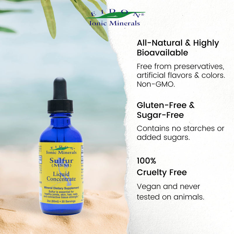 [Australia] - Eidon Ionic Minerals Liquid Sulfur Concentrate - Ionic MSM Sulfur Drops Supplement, Supports Smooth Skin & Glossy Hair, No Preservatives or Additives - 2 Oz Bottle 