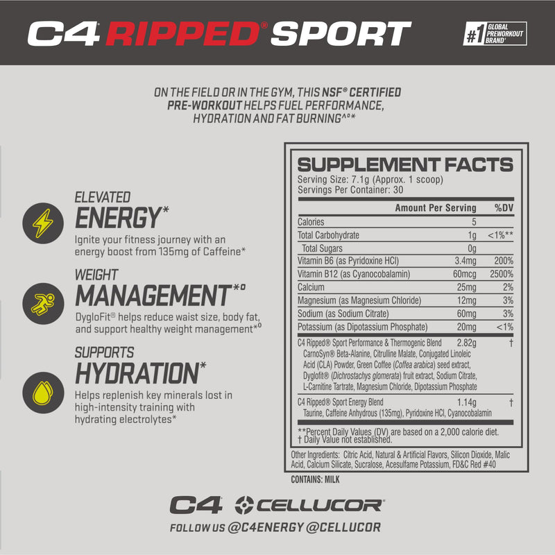 [Australia] - C4 Ripped Sport Pre Workout Powder Fruit Punch - NSF Certified for Sport + Sugar Free Preworkout Energy Supplement for Men & Women | 135mg Caffeine | 30 Servings 