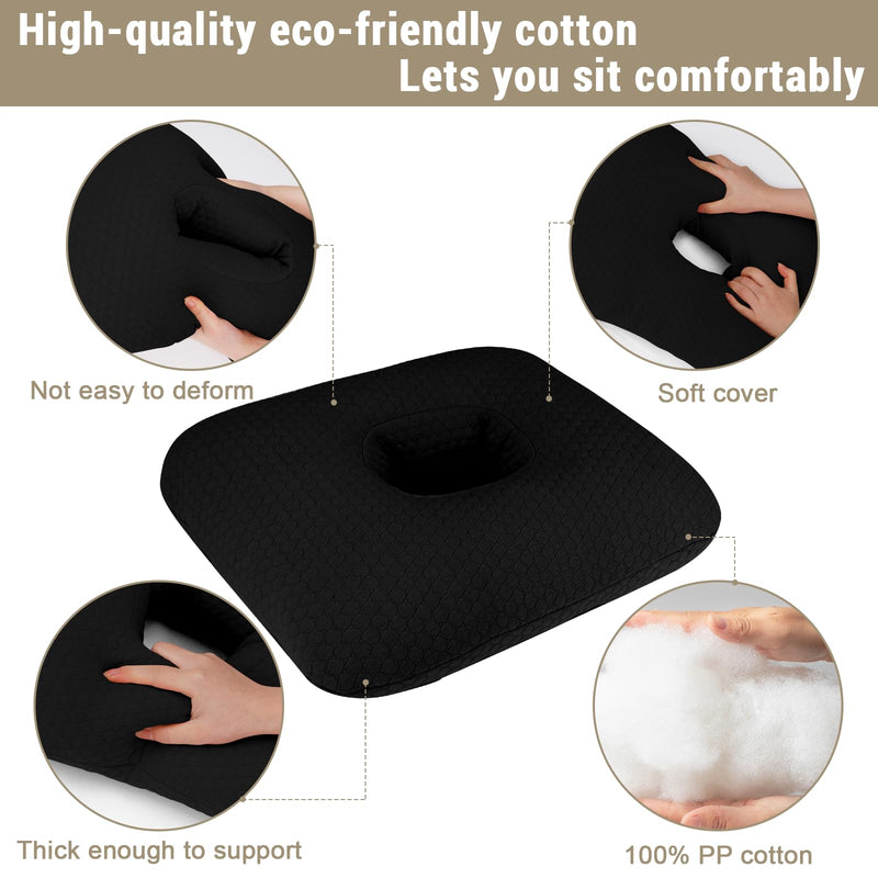[Australia] - Donut Pillow for Bed Sores Tailbone Pain Relief Cushion, Cotton Butt Donut Cushion Breathable for Hemorrhoid, Pregnancy, Prostate and Surgery, Sitting Pressure Relief for Home, Office, Car Black 