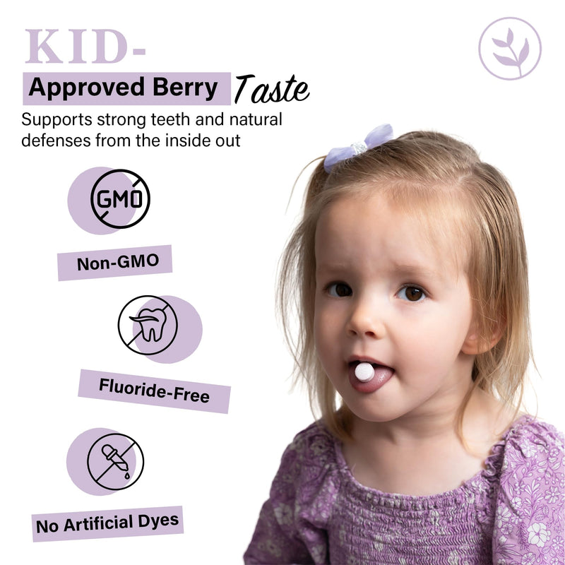 Living Well Kids Calcium and Tooth Support Chewable, Berry, with D3 + K2 | Bone Health, Magnesium & Zinc, Strong Teeth & Enamel Defense, Fluoride-Free, Non-GMO