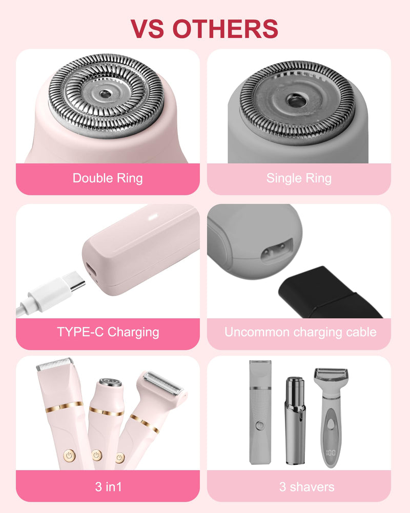 [Australia] - Bikini Trimmer for Women - 3-in-1 Painless Electric Razor Shaver,IPX7 Waterproof&Easy Cleaning for Pubic Hair,Face,Body with Ceramic Blades,USB Rechargeable,Wet&Dry Use(Peach) Peach 