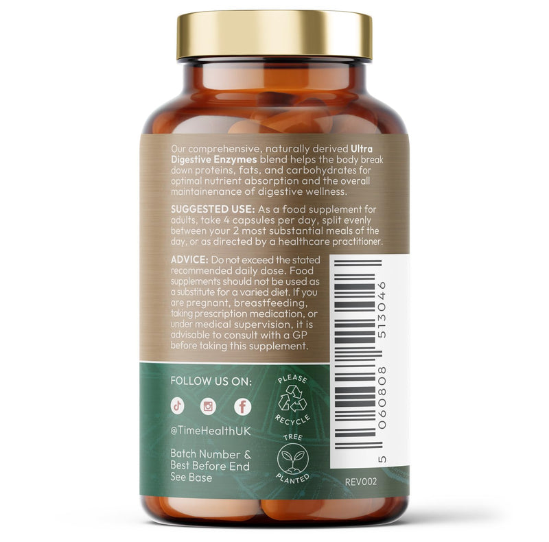 Ultra Digestive Enzymes Complex – Natural & Comprehensive 18 Enzyme Formula – for Bloating Relief, Regular Movements and Overall Digestion – 120 Capsules – UK Made – Zero Additives