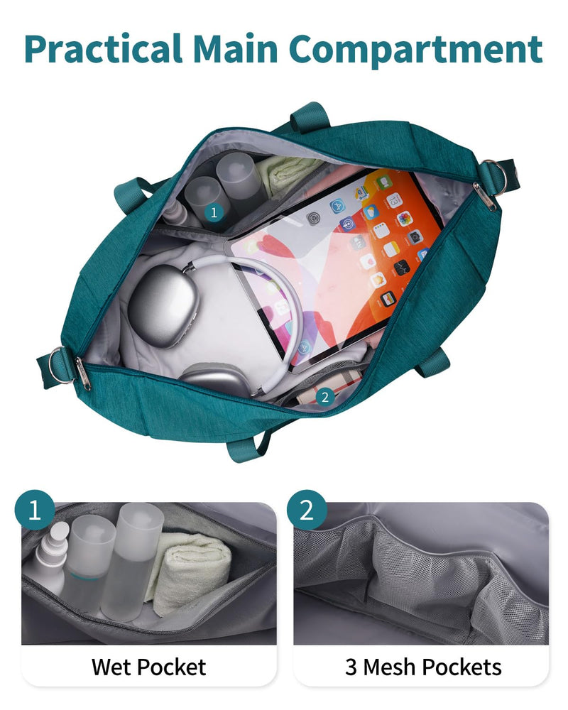 Narwey Carry on Bag 22x14x9 Airlines Approved Travel Duffel Bag Duffle Bag with Wet Pocket Overnight for Women and Men 40L (Teal) Teal