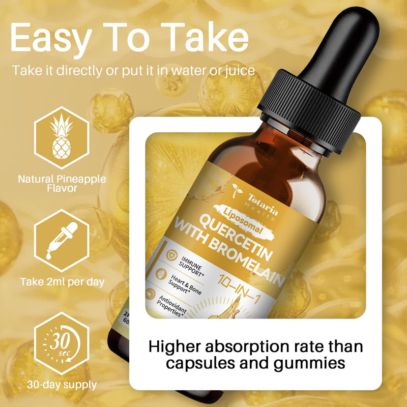 [Australia] - Liposomal Quercetin with Bromelain Liquid Drops - High Absorption Quercetin 1000mg & Bromelain 500mg Plus Elderberry,Vitamin C,Zinc for Immune & Antioxidant & Heart & Bone Support- 2 Fl Oz 