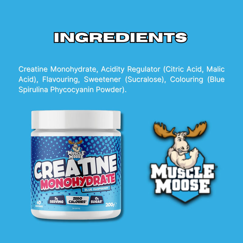 Muscle Moose Creatine Monohydrate 200g - Blue Raspberry