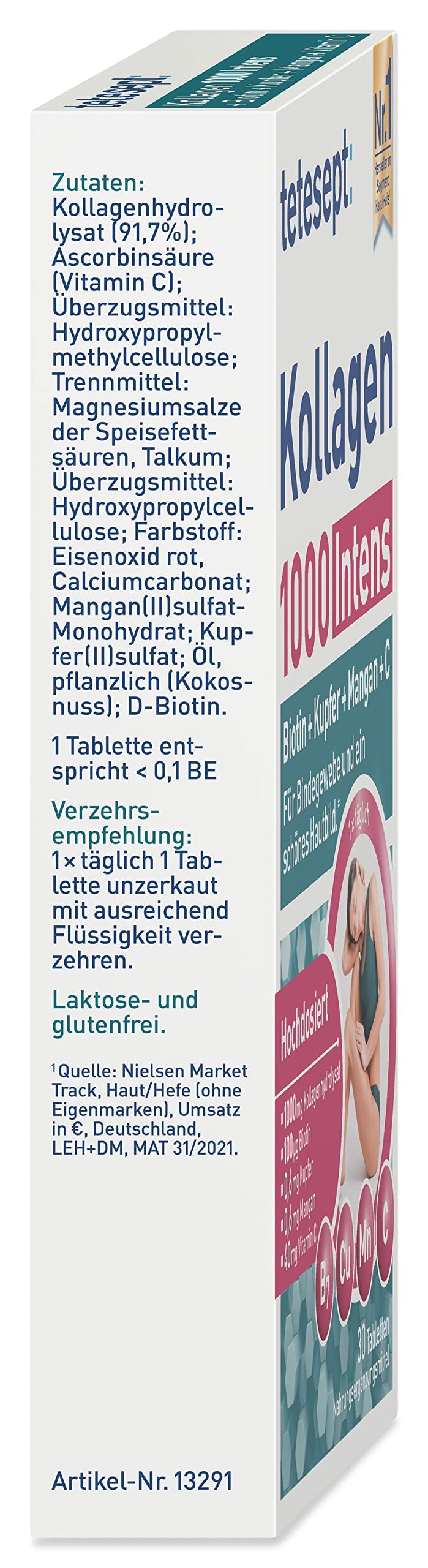 [Australia] - tetesept Collagen 1000 Intens - dietary supplement with collagen, vitamin C, biotin, copper & manganese - for connective tissue and a beautiful complexion - 1 x 30 tablets 30 pieces (pack of 1) Collagen 1,000 Intens 