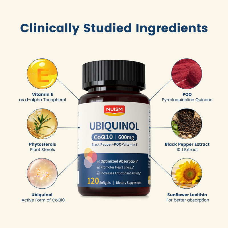 CoQ10 600mg Softgels,Ubiquinol Q10 Coenzyme Supplement,Coq 10 600mg Vitamins Maximum Absorption,Antioxidant Support for Heart Health & Energy