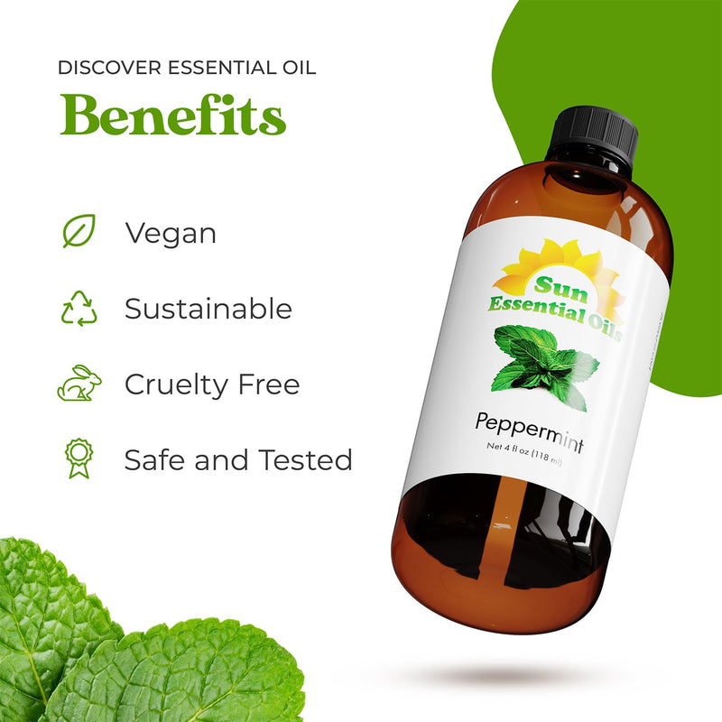 [Australia] - Sun Essential Oils - Peppermint 4oz Bottle for Diffuser, Humidifier, Aromatherapy, Personal & Home Care - Therapeutic Grade Peppermint Essential Oil - Peppermint Fragrance Oil for Candle Making 4 Fl Oz (Pack of 1) 