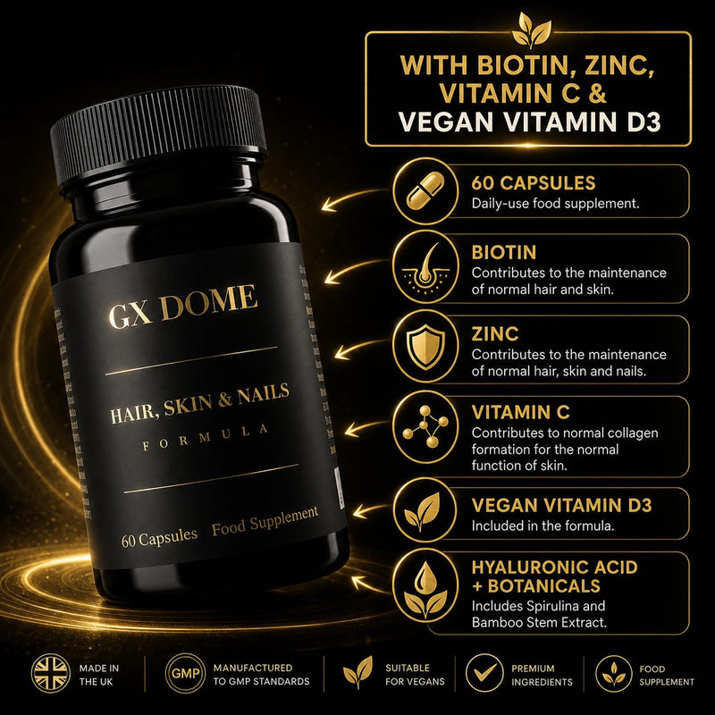 Hair, Skin & Nails Vitamins – Beauty Food Supplement with Biotin, Zinc, Selenium, Vitamin C, MSM & Hyaluronic Acid – Vegan Vitamin D3, 60 Capsules