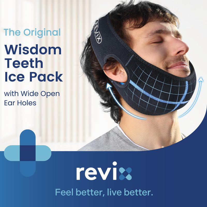 [Australia] - REVIX Wisdom Teeth Ice Pack Head Wrap with 3D Sewing Face Ice Pack for Oral Surgery, TMJ, Tooth Extraction & Tonsillectomy Recovery, Extra Snug Fit with 4 Hot Cold Gel Packs Reusable, Black 