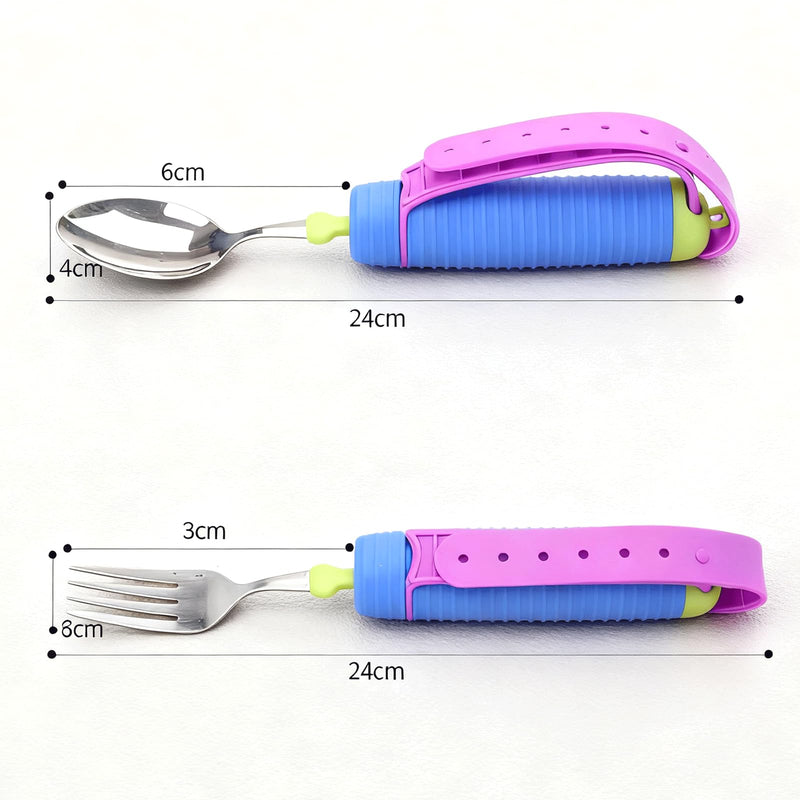 Adaptive Utensils Set - 360° Rotatable Spoon & Fork with Non-Slip Handle & Adjustable Strap, Easy Grip Cutlery for Elderly, Disabled, Arthritis & Hand Tremors