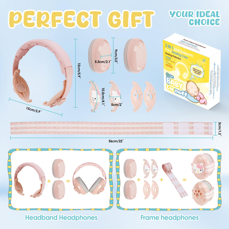 [Australia] - Empireway 2-in-1 Baby Ear Muffs - Adjustable, Lightweight & Foldable Noise Protection for Infants & Toddlers Pink 