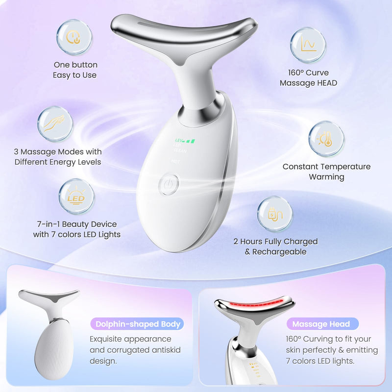 SEELE 2025 Upgrade Neck and Face Massager, 7-Color Light and Thermal Care, Enhances Skin Radiance and Relaxation, Ideal for Home and Travel Use