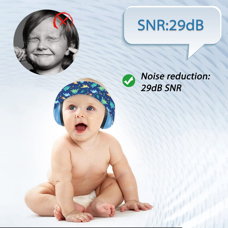 [Australia] - Infant Ear Protection Noise Cancelling Baby Ear Muffs, Toddler Hearing Protection with Adjustable Elastic Headband (Dinosaur,Blue Dino 