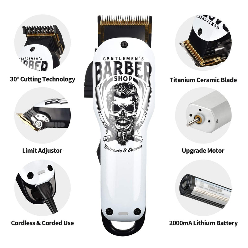 [Australia] - BESTBOMG® Updated Professional Hair Clippers Cordless Hair Haircut Kit Rechargeable 2000mAh Hair Beard Trimmer Haircut Grooming Kit with 6 Guide Combs & for Men/Father/Husband/Boyfriend White-1 