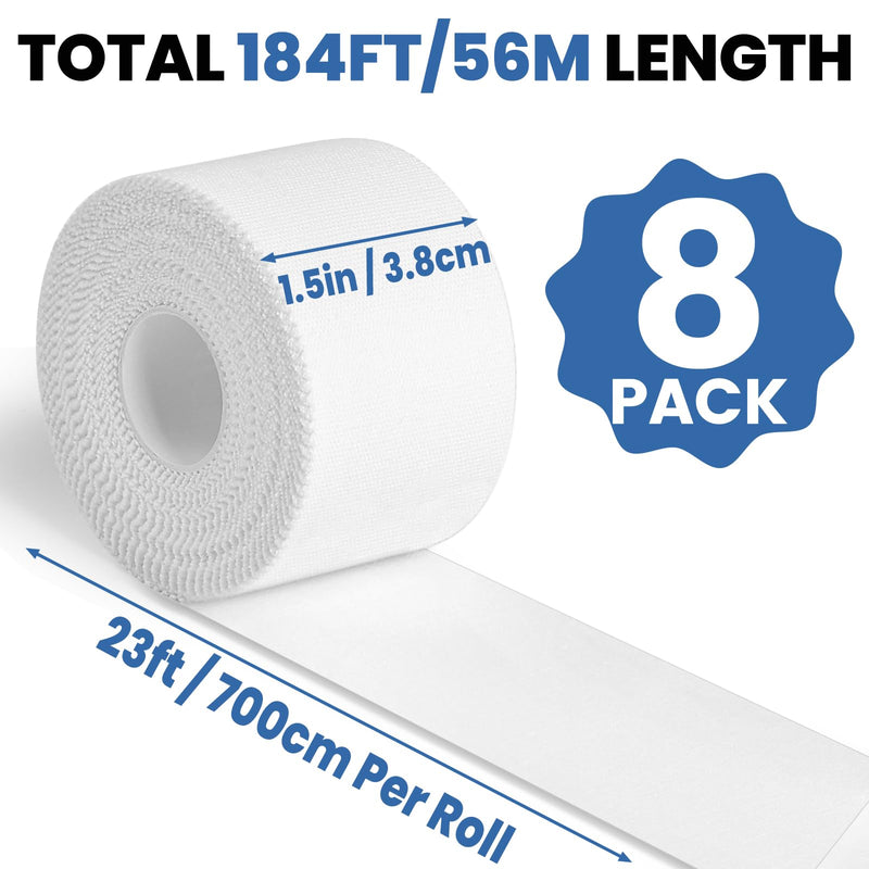 [Australia] - 8 Pack Athletic Tape, White Sports Tape, Easy Tear Wrist Tape, Strong Adhesion Tapes for Boxing, Gymnastics, Hockey, Soccer, Lacrosse and First Aid(1.5in x 184ft Total) 